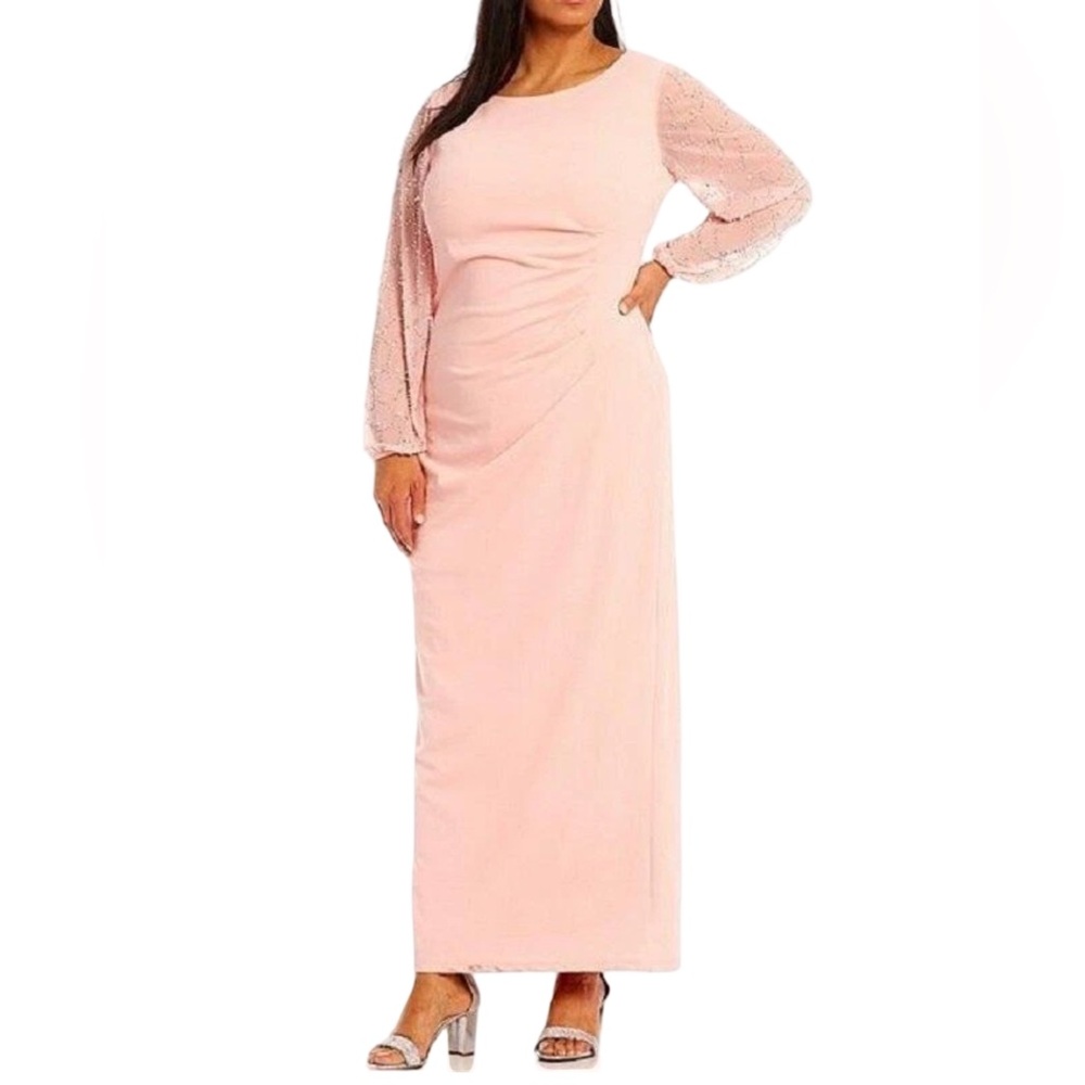 Marina Glitter Sleeve Maxi Dress Blush Pink Size 16 New Mother of Bride